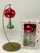 GLASS MUSHROOM CHRISTMAS ORNAMENT