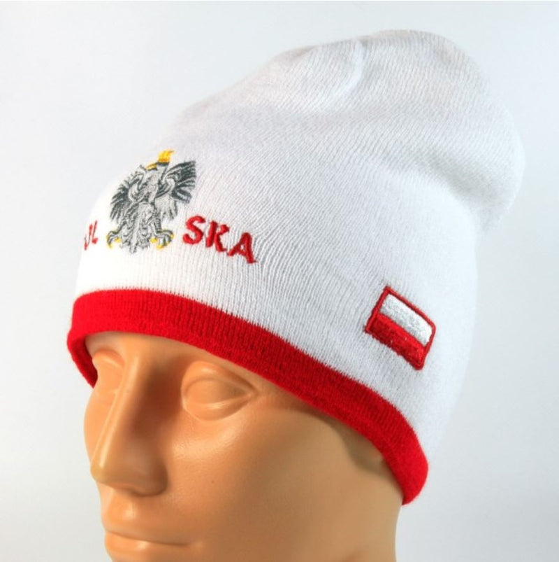 Polska- White Winter Hat With Eagle And Flag