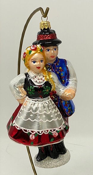 GLASS POLISH FOLK CHRISTMAS ORNAMENT - KRAKOWIACY