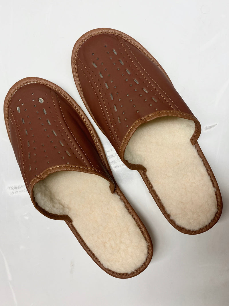 Leather Slippers. Sheepskin