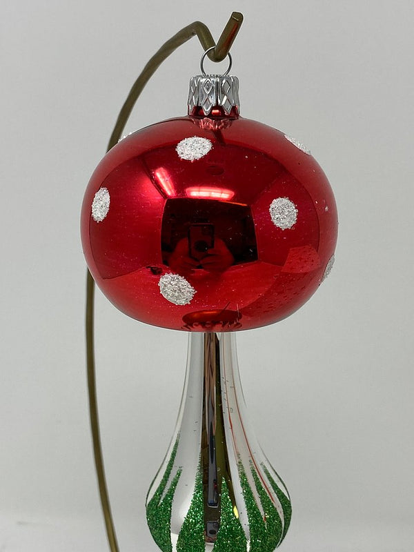 GLASS MUSHROOM CHRISTMAS ORNAMENT