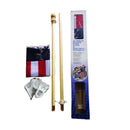 All American USA Banner 5”Foot 1” Diameter Hard Wood Flag Pole Set With Wood Ball Top