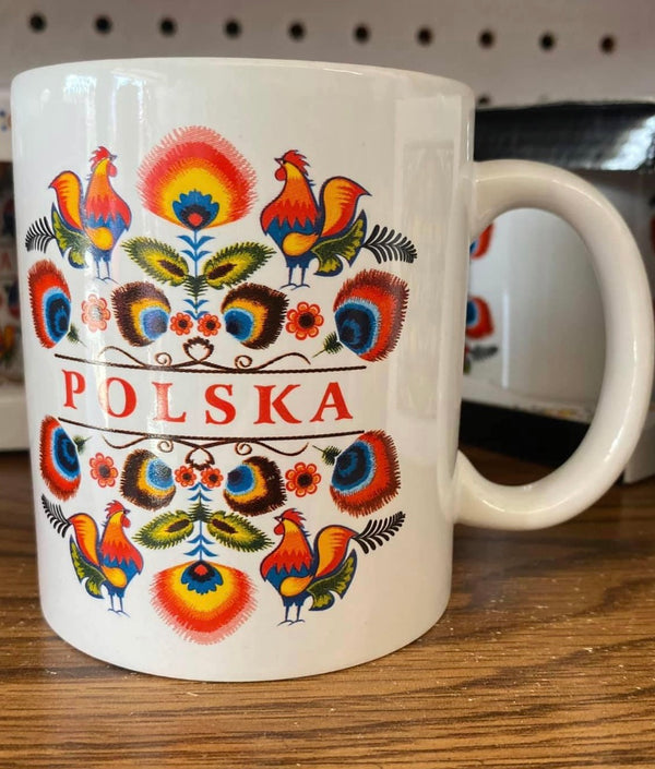POLSKA-KUBEK-CERAMIKA-SZKLO-LOWICKI-WZOR-MUG-KOGUT-FOLK-COFFEE-CUP-POLISH-VIBES-GIFT-GALLERY