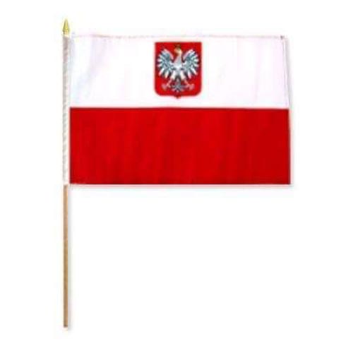 Poland Flag With Eagle  on Wooden Stick