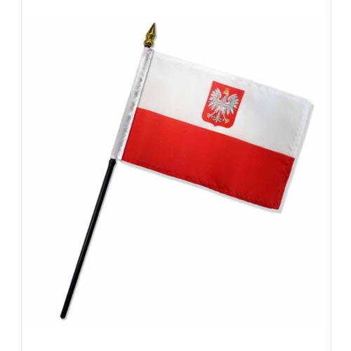 Poland Flag With Eagle on Plastic Stick