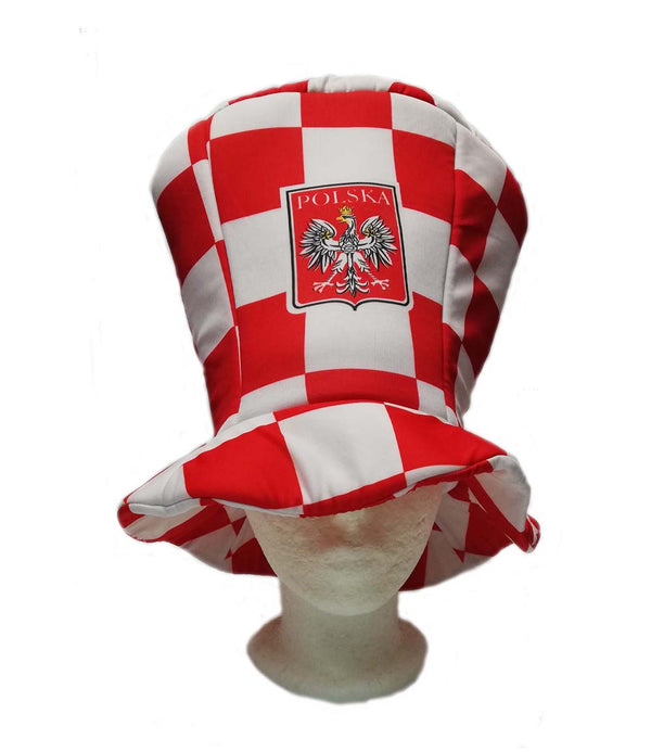 Polish White and Red Checkered Pattern Tall Hat