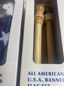 All American USA Banner 5”Foot 1” Diameter Hard Wood Flag Pole Set With Wood Ball Top