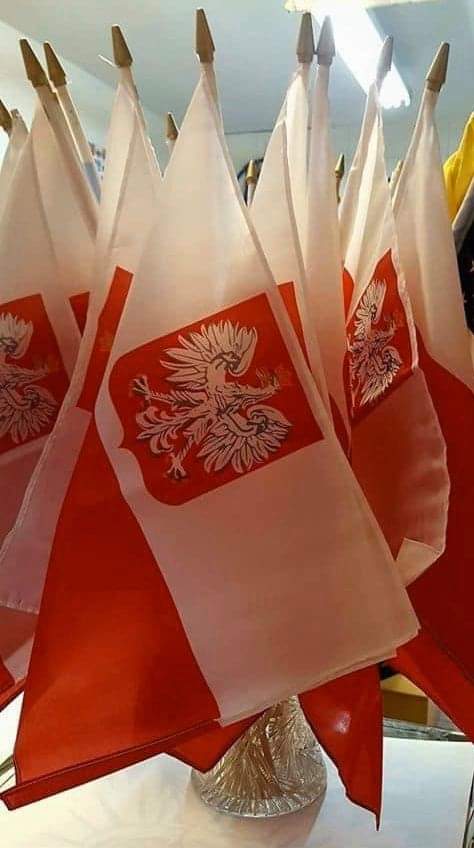 Poland Flag With Eagle  on Wooden Stick