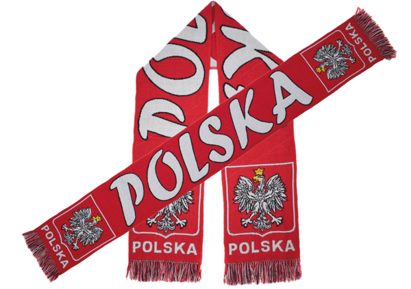 POLSKA  scarf, white and red.